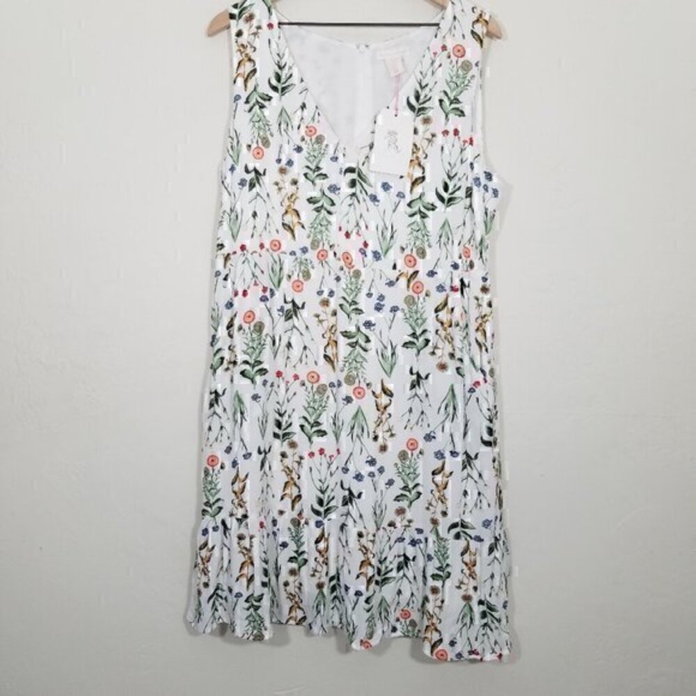 NWT Rachel Ashwell White Floral V-Neck Sleeveless Midi Dress with Pockets 14